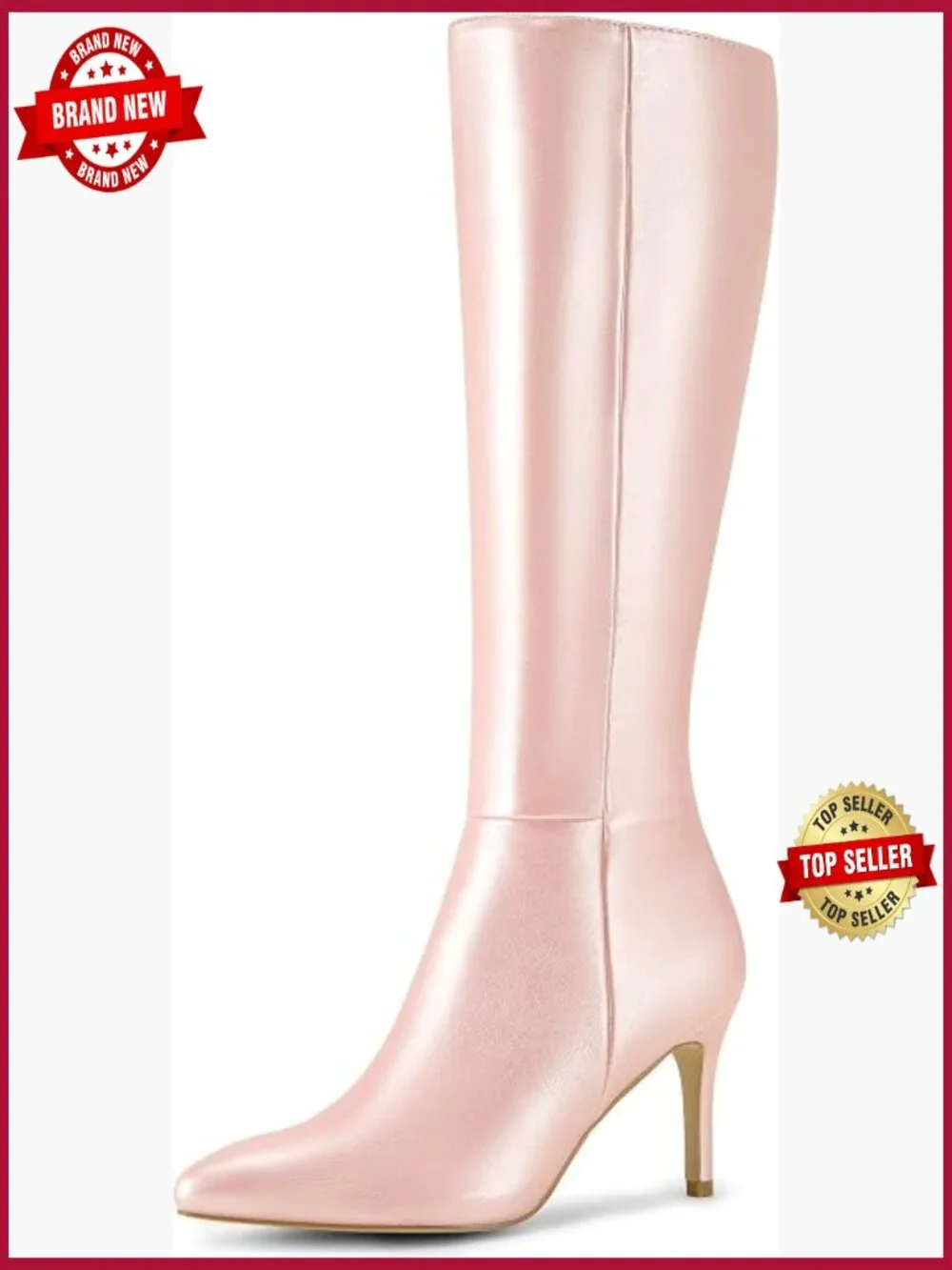 Knee High Boots Pointed Toe Stiletto Heel Side Zip Faux Leather